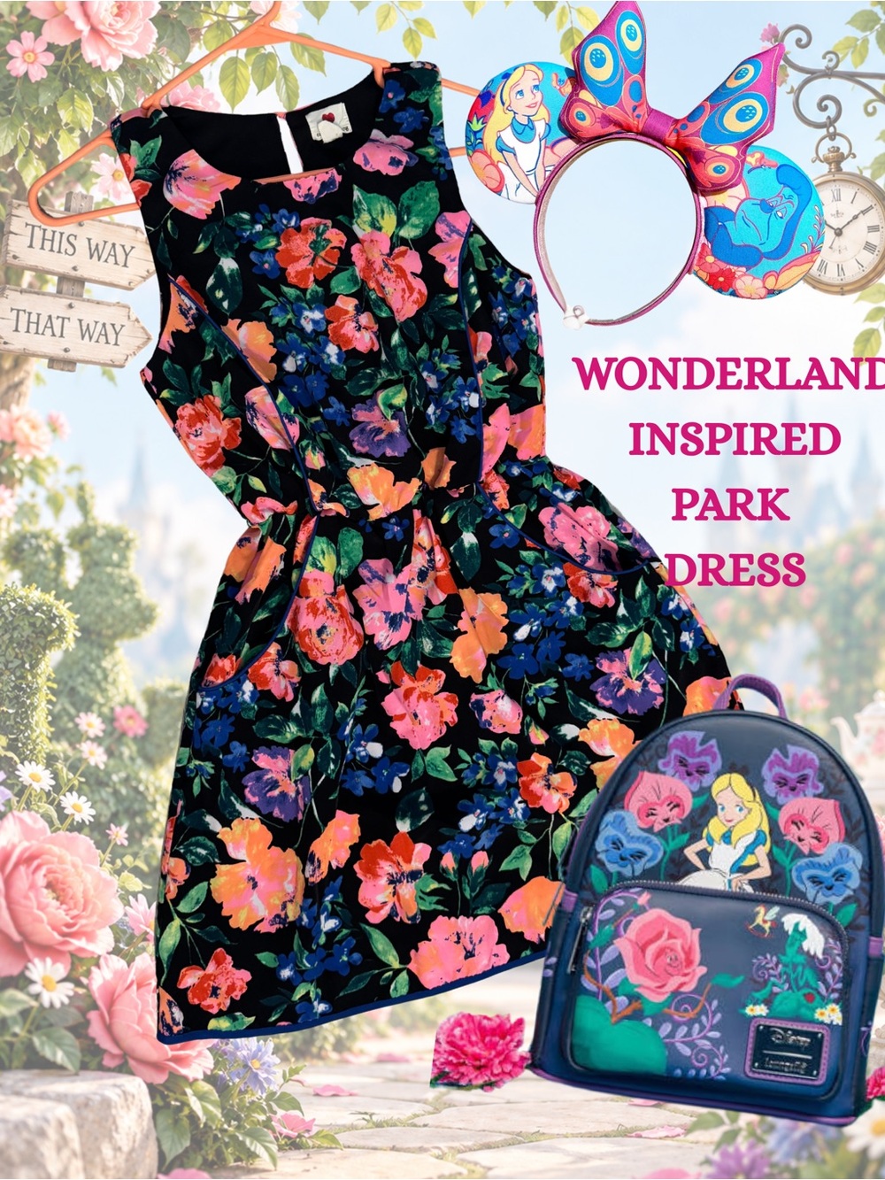 Wonderland Flower inspired Multi-color floral Casual Dress with Pockets